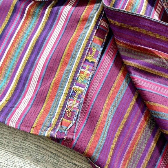 Robert Graham Mens Long Sleeve Shirt Large Designer Flip Cuff Embroidered Purple - Picture 5 of 12